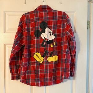 Disney Cakeworthy Red Plaid Mickey Mouse Long Sleeve Flannel Shirt Men's Sz L